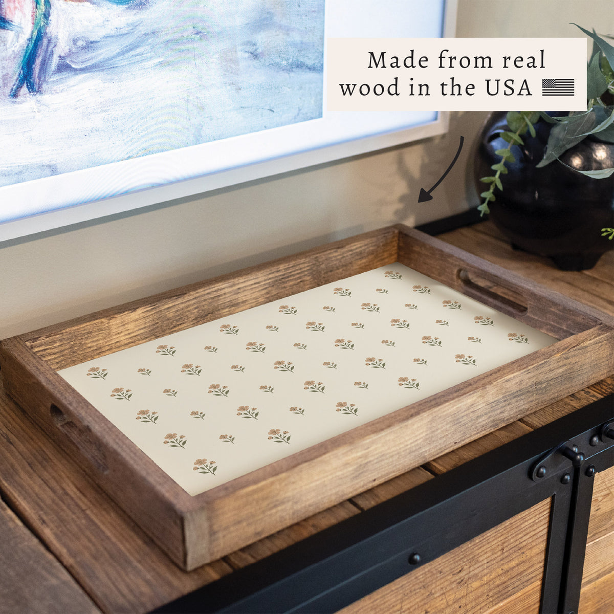 Floral Block Print Serving Tray