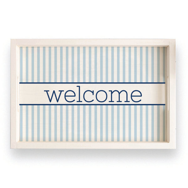 Light Blue Stripes Personalized Serving Tray