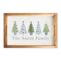 Coastal Cottage Christmas Trees Personalized Serving Tray