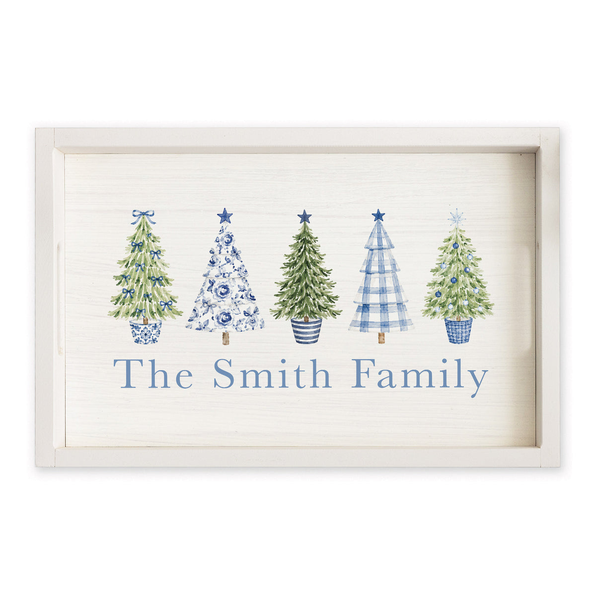 Coastal Cottage Christmas Trees Personalized Serving Tray