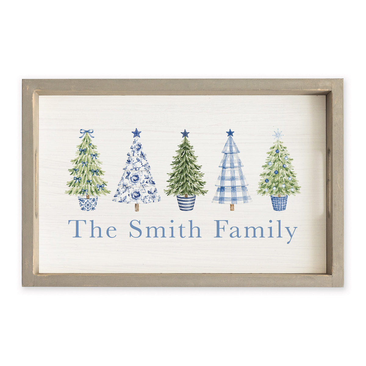 Coastal Cottage Christmas Trees Personalized Serving Tray