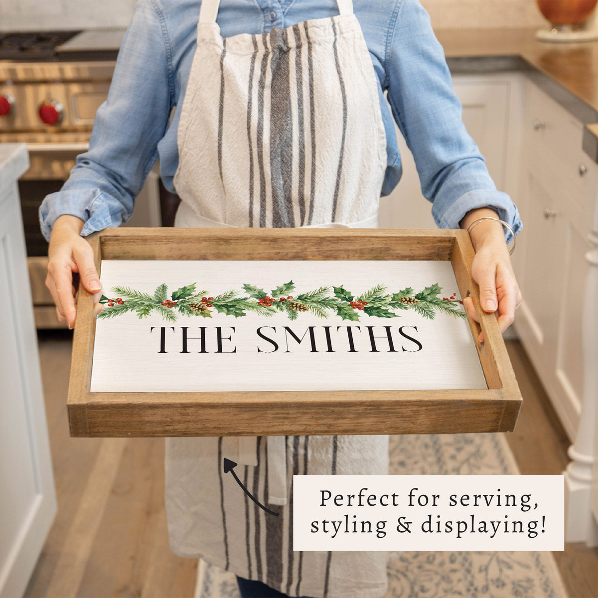 Holiday Greenery Personalized Serving Tray