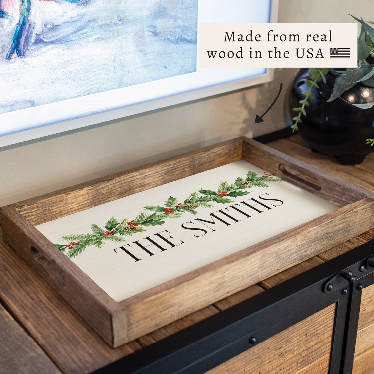 Holiday Greenery Personalized Serving Tray