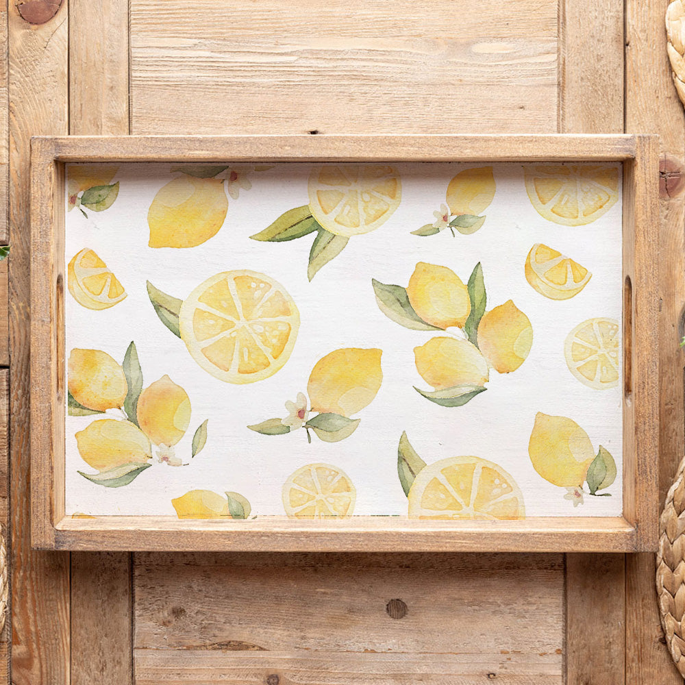 Watercolor Lemons Wooden Serving Tray