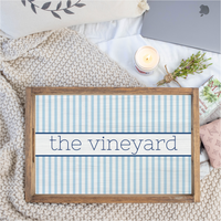 Light Blue Stripes Personalized Wooden Serving Tray