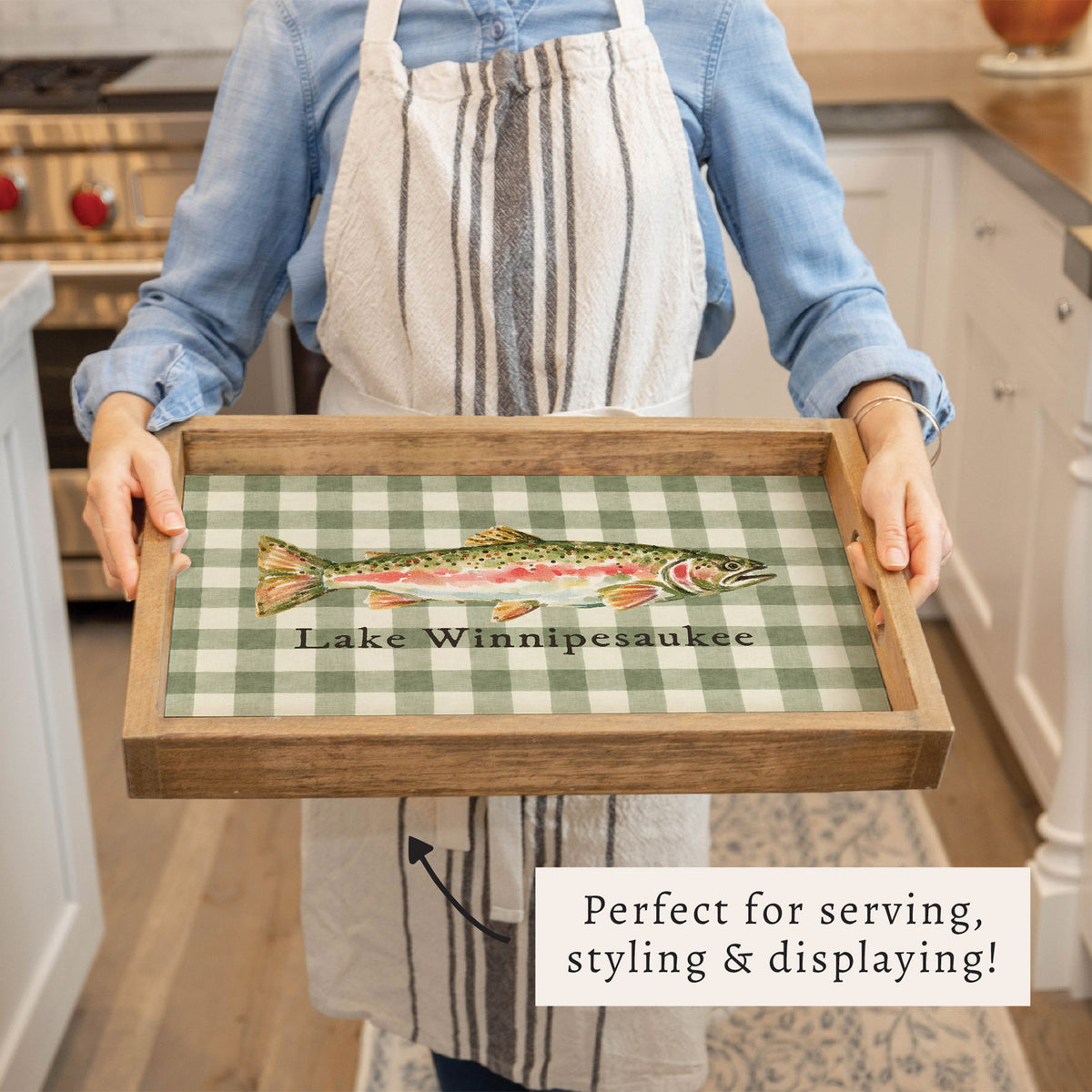 Trout Gingham Personalized Serving Tray