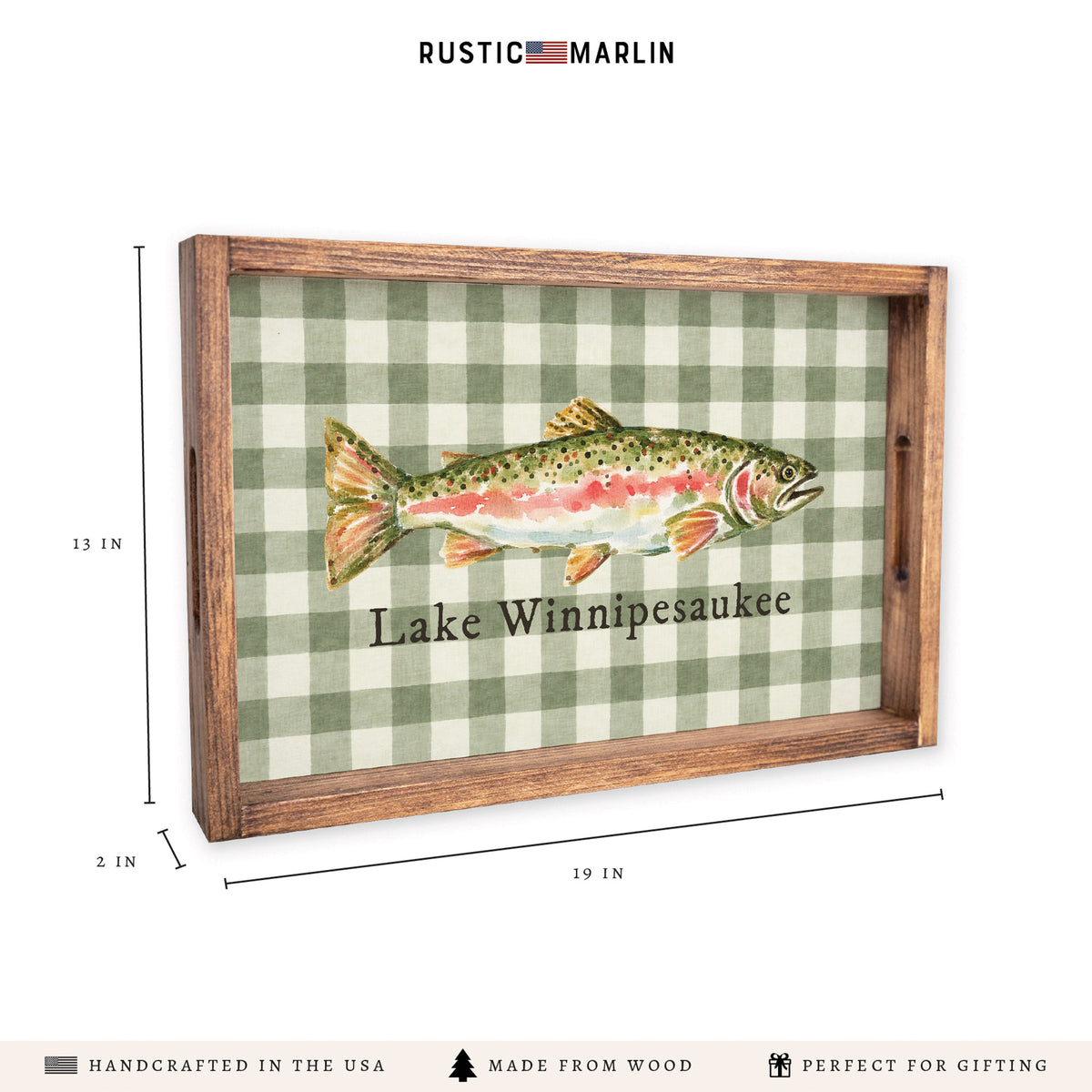 Trout Gingham Personalized Serving Tray