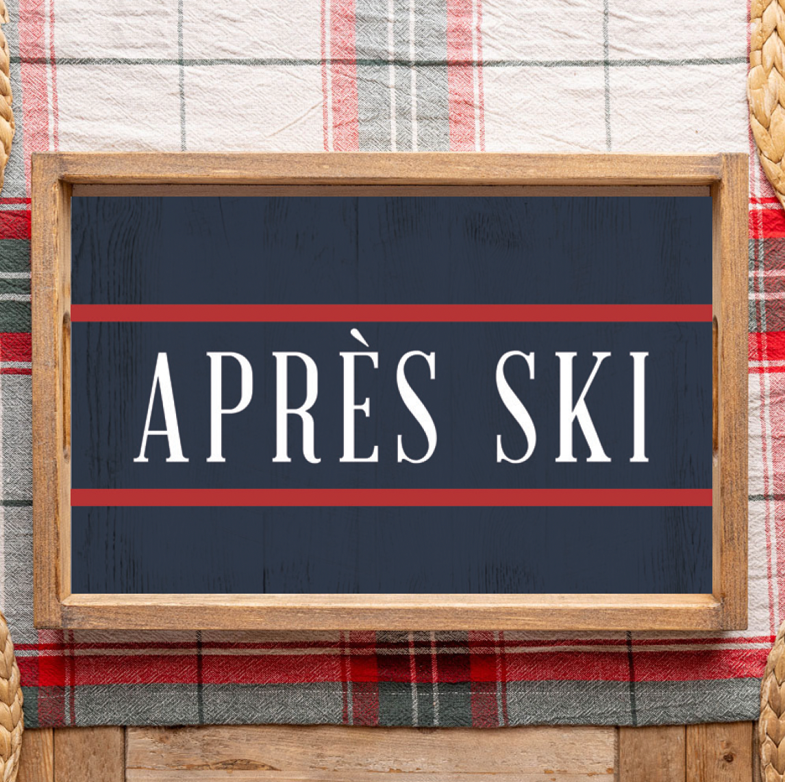 Navy/Red Stripe Personalized Wooden Serving Tray
