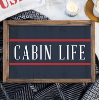 Navy/Red Stripe Personalized Wooden Serving Tray