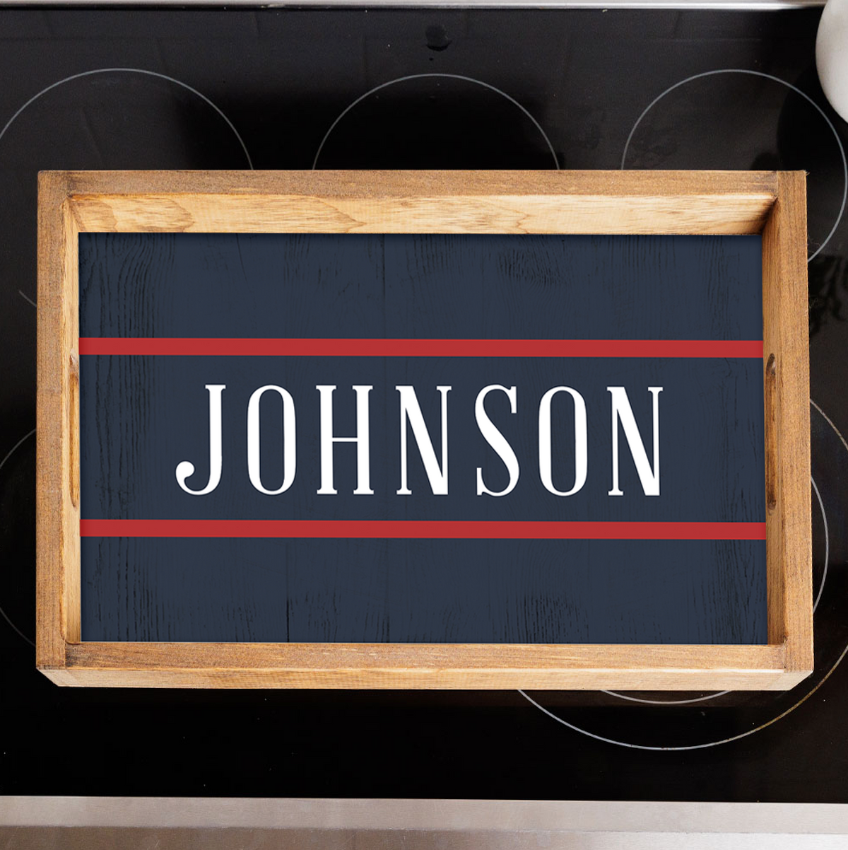 Navy/Red Stripe Personalized Wooden Serving Tray