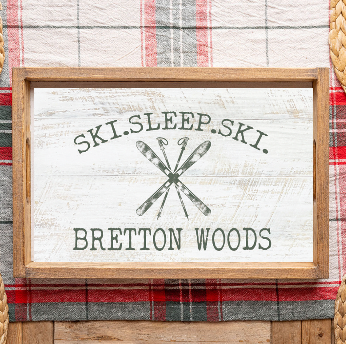 Ski Sleep Ski Personalized Wooden Serving Tray