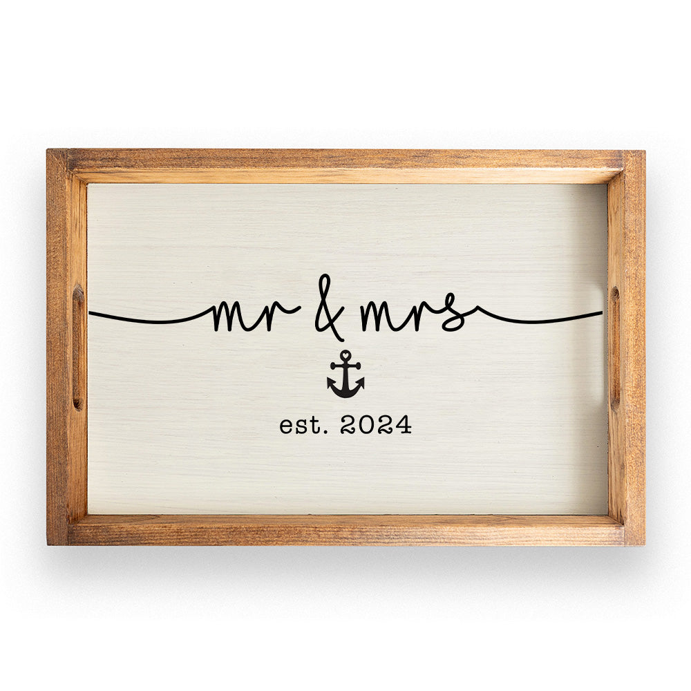 Personalized Mr & Mrs Anchor Wooden Serving Tray