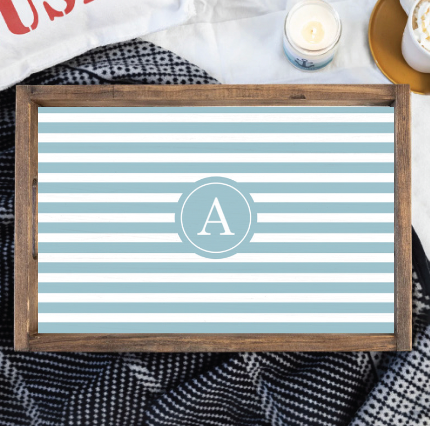 Personalized Initial Stripes Wooden Serving Tray