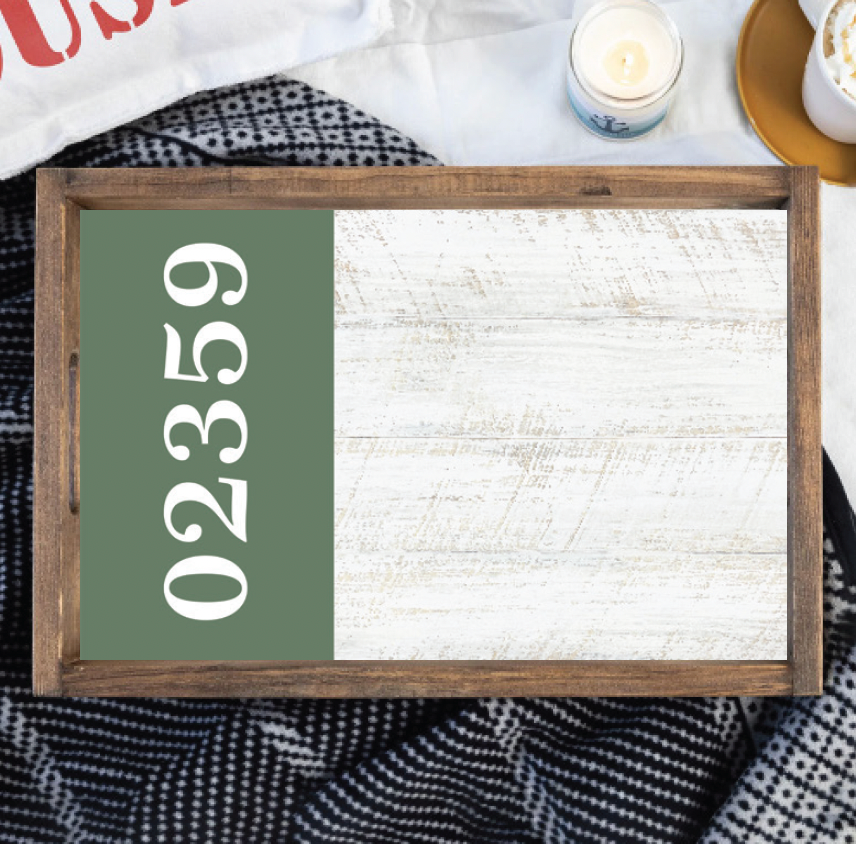 Horizontal Zip Code Your Word Personalized Wooden Serving Tray