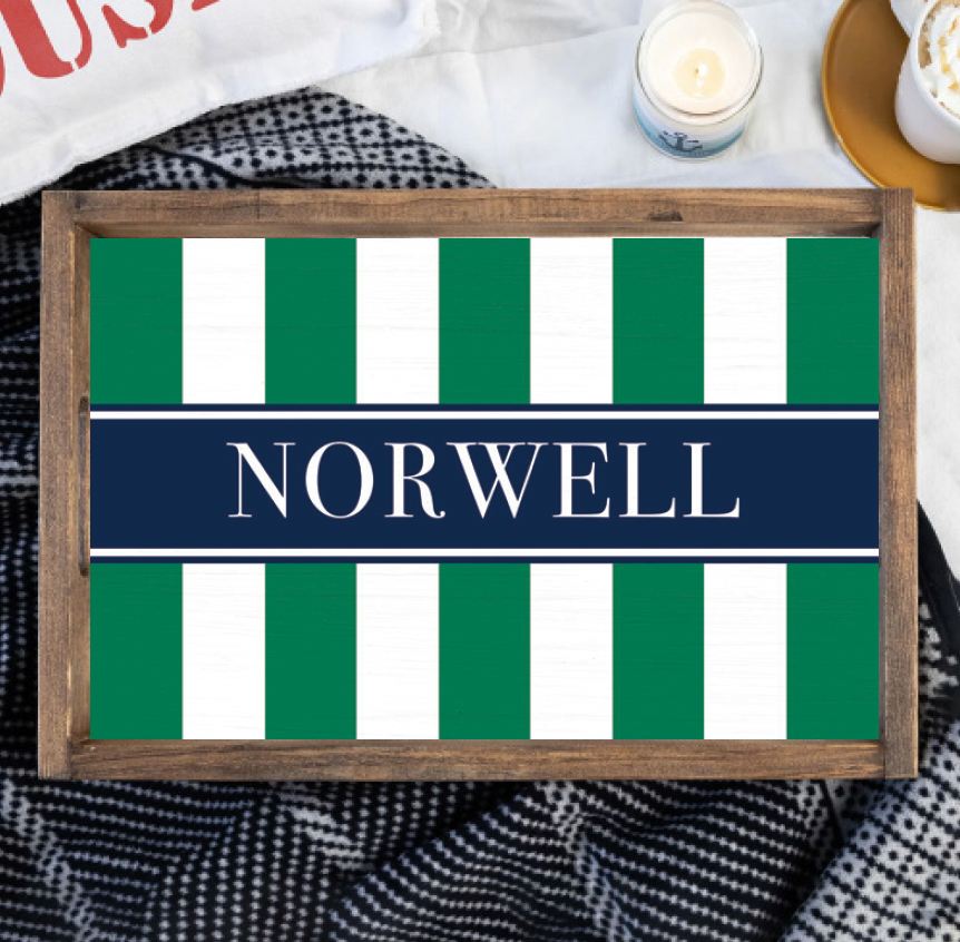 Personalized Green Stripes Wooden Serving Tray
