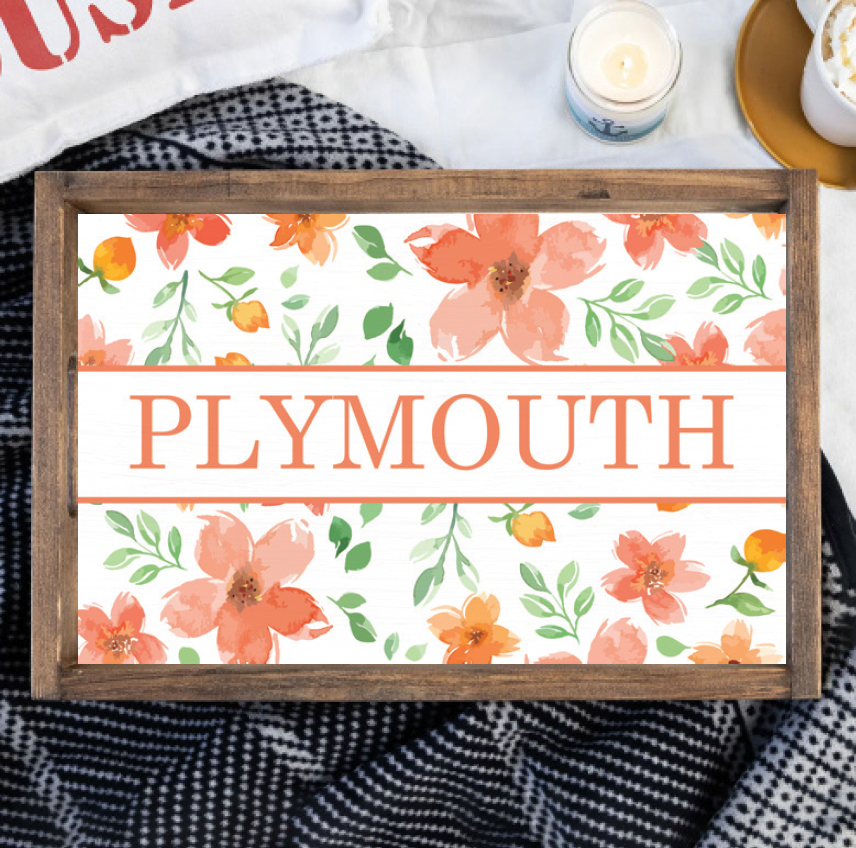 Personalized Floral Wooden Serving Tray