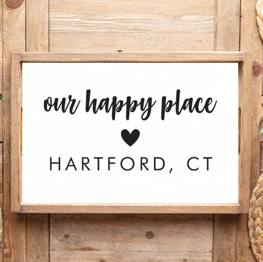Personalized Our Happy Place Wooden Serving Tray