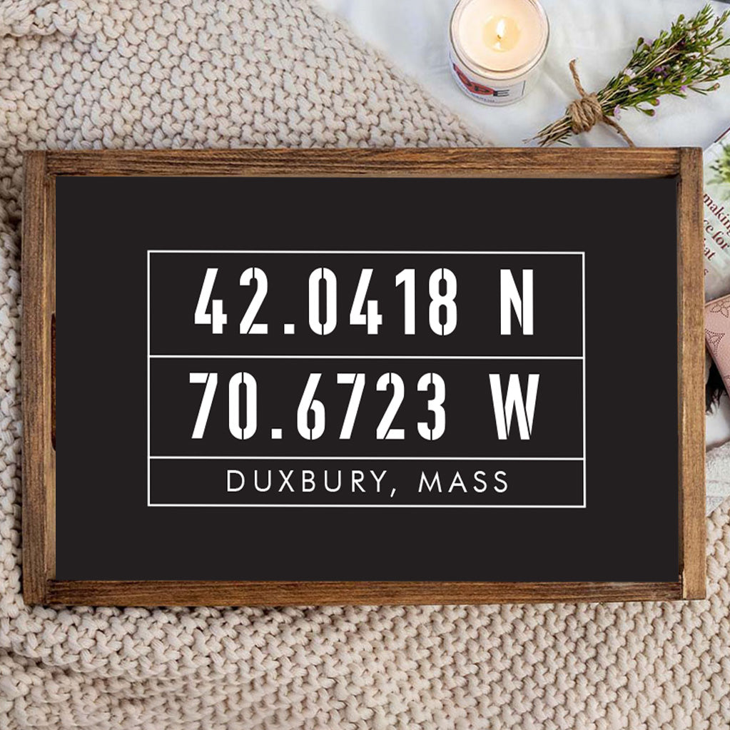 Personalized Black Coordinates Wooden Serving Tray