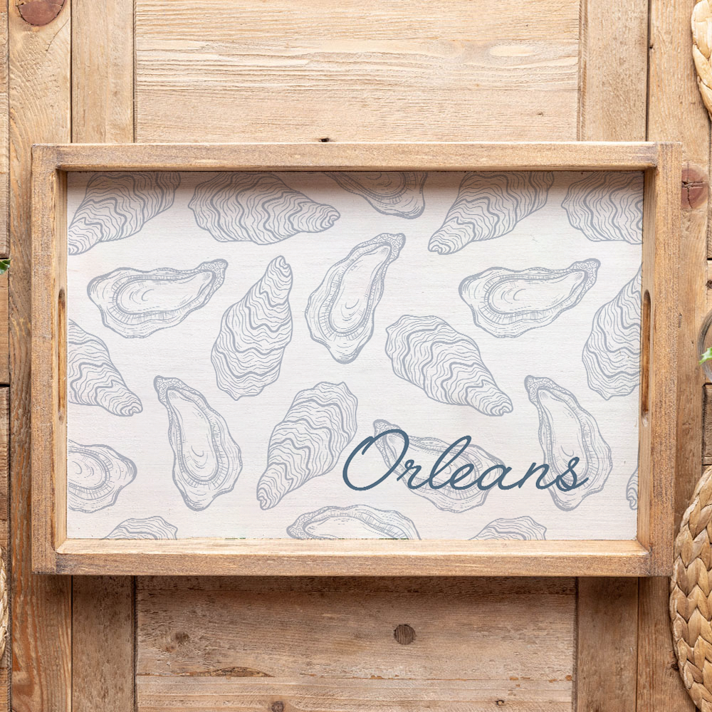 Personalized Repeating Oysters Wooden Serving Tray