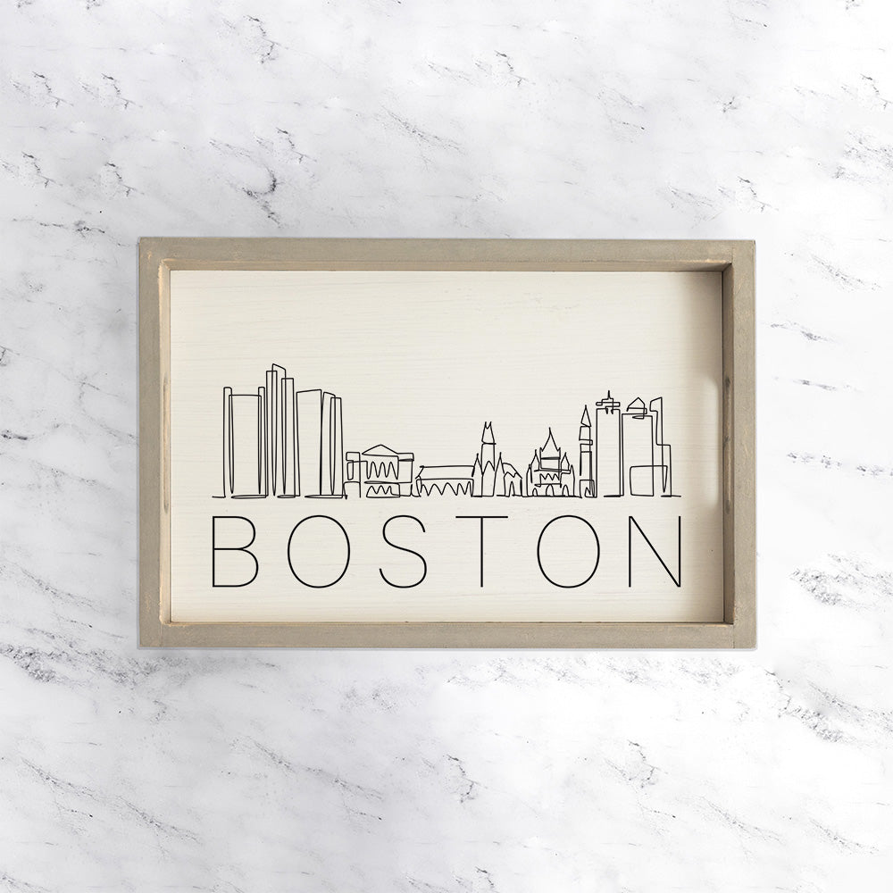 Boston Line Art Wooden Serving Tray