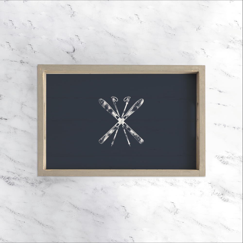 Navy Blue Ski Wooden Serving Tray