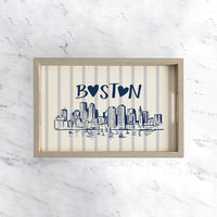 Boston Blue Striped Skyline Wooden Serving Tray