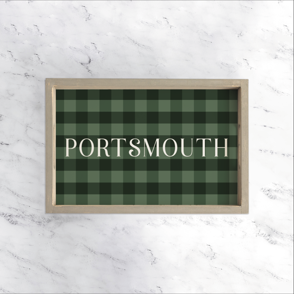 Personalized Green Plaid Wooden Serving Tray