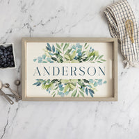 Green Blue Leaves Personalized Wooden Serving Tray