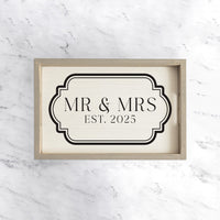 Antique Mr & Mrs  Est 2025 Wooden Serving Tray
