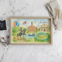Boston Landmark Watercolor Wooden Serving Tray