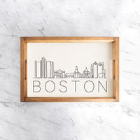 Boston Line Art Wooden Serving Tray