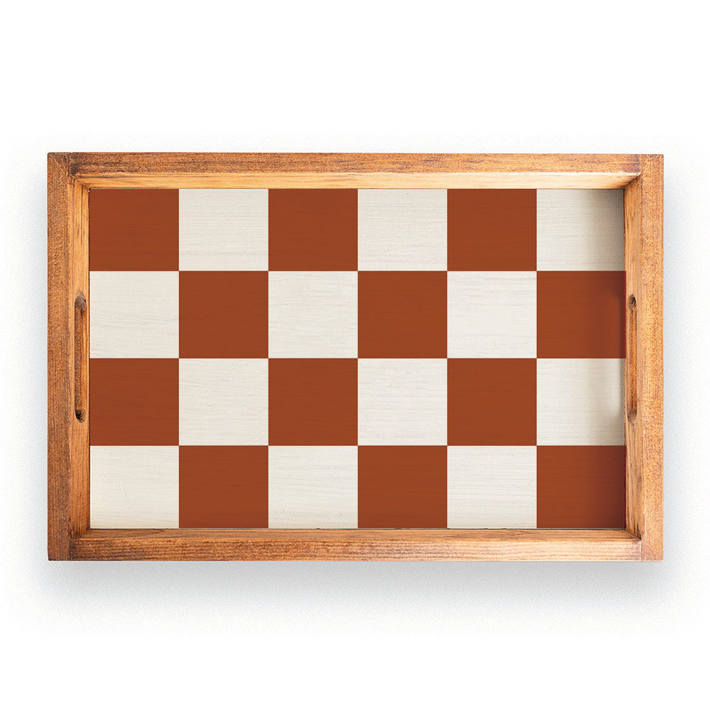 Checker Board Wooden Serving Tray