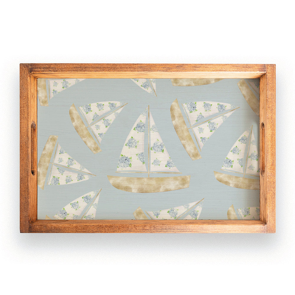 Repeating Hydrangea Sailboat Serving Tray