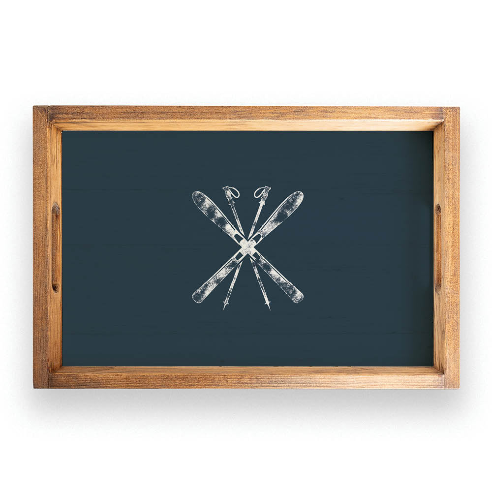 Navy Blue Ski Wooden Serving Tray