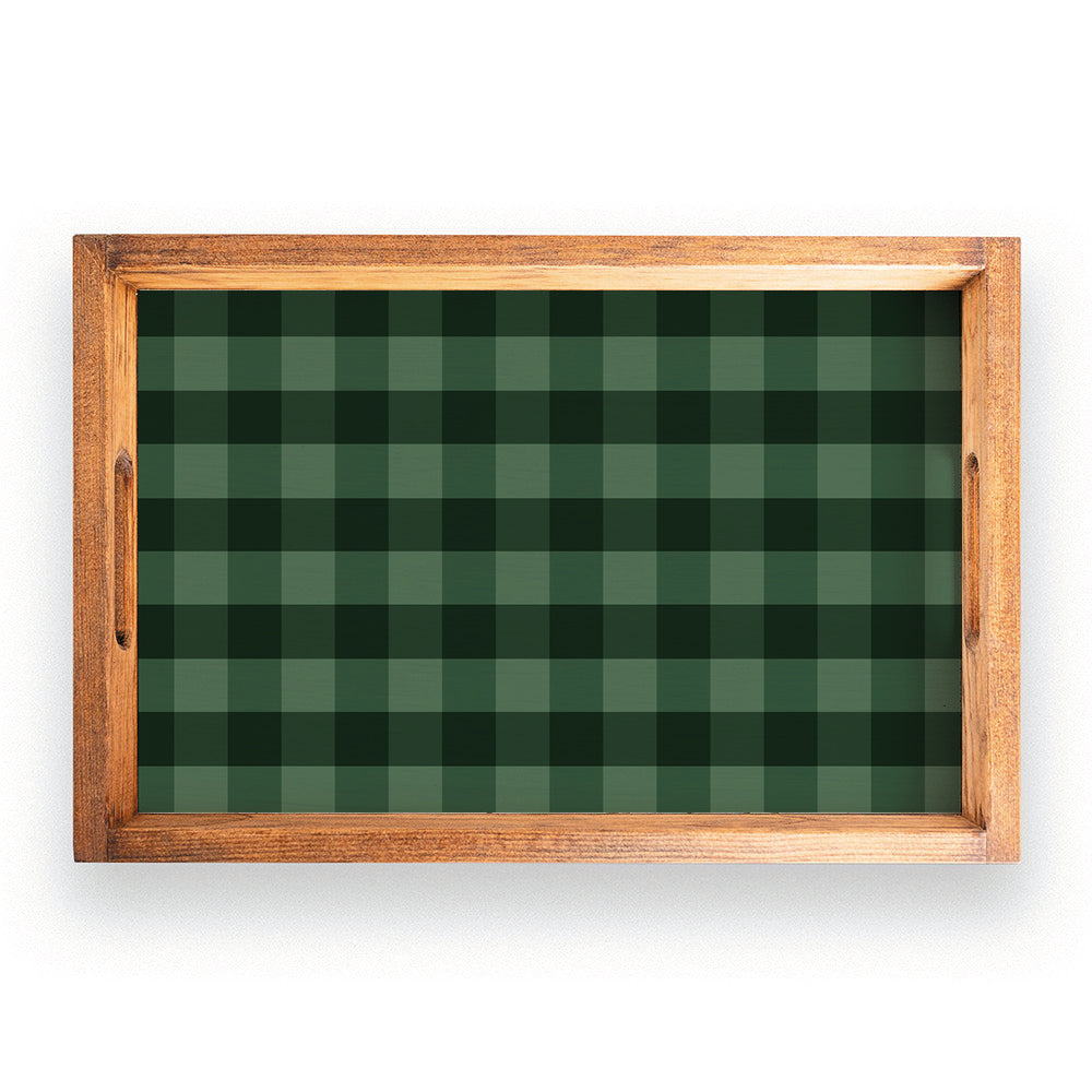 Green Plaid Wooden Serving Tray