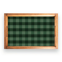 Green Plaid Wooden Serving Tray
