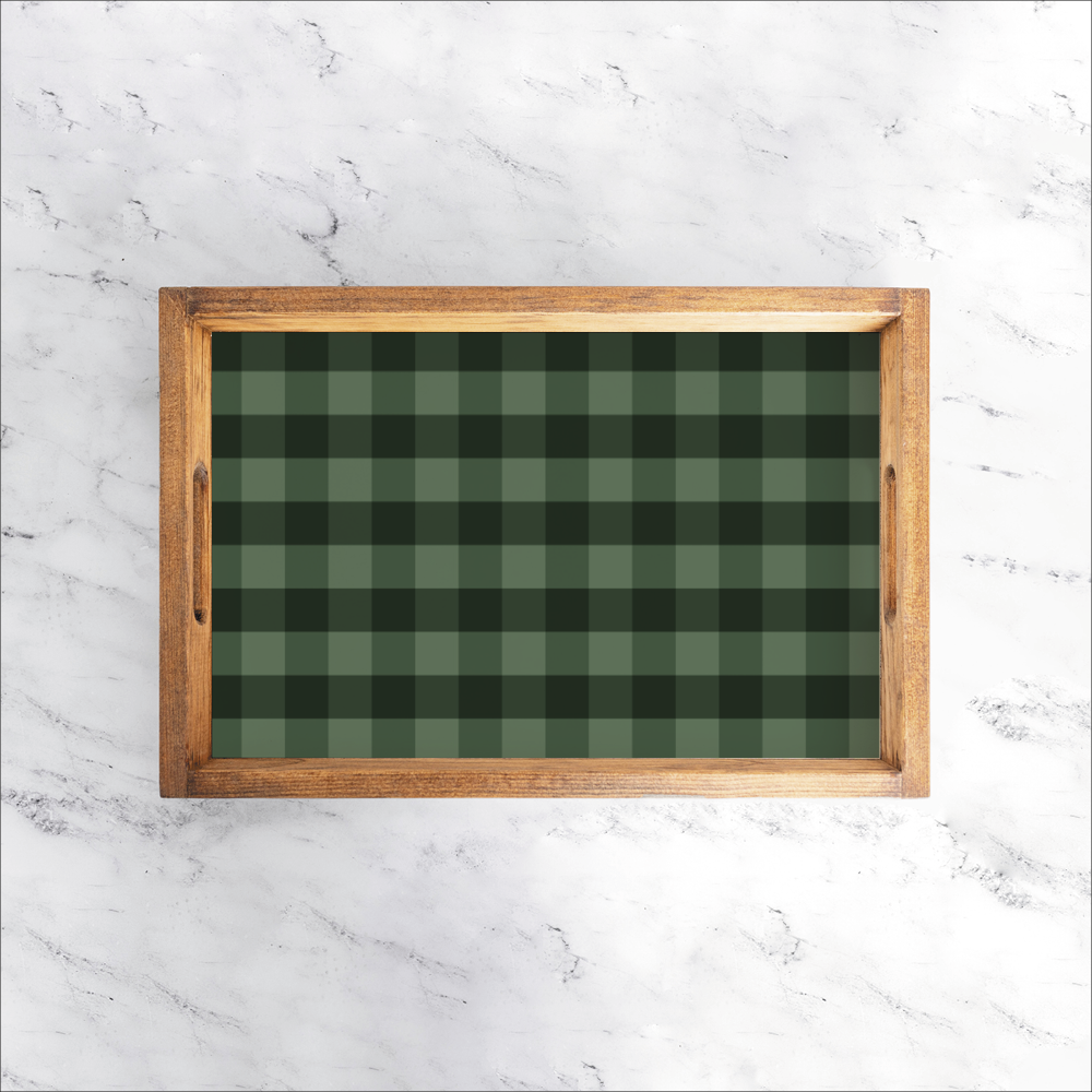 Green Plaid Wooden Serving Tray