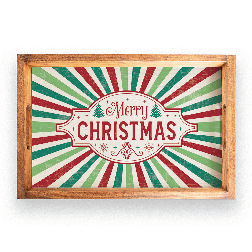 Merry Christmas Festive Stripe Wooden Serving Tray