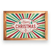 Merry Christmas Festive Stripe Wooden Serving Tray