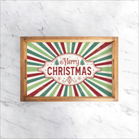 Merry Christmas Festive Stripe Wooden Serving Tray