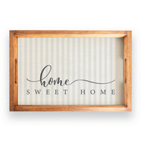 Blue and White Striped Home Sweet Home Wooden Serving Tray