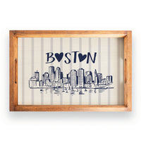Boston Blue Striped Skyline Wooden Serving Tray