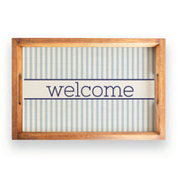 Light Blue Stripes Personalized Wooden Serving Tray