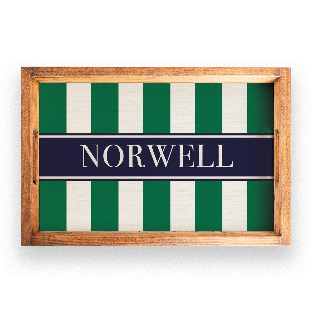 Green Stripes Personalized Serving Tray