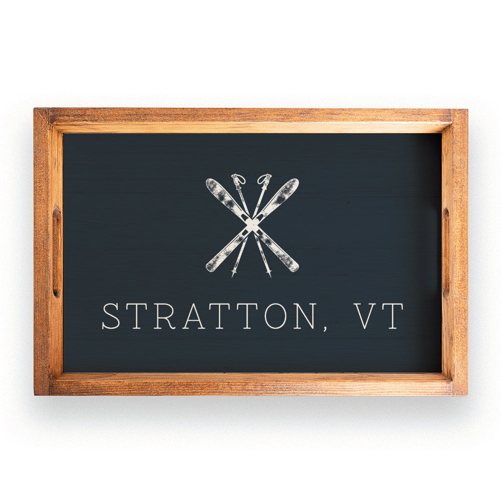 Navy Blue Ski Personalized Wooden Serving Tray