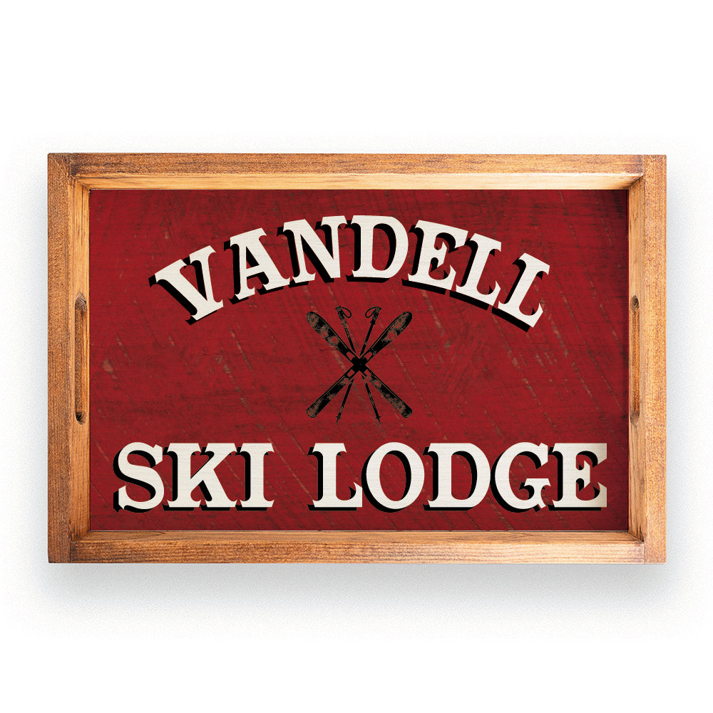 Red Ski Lodge Personalized Wooden Serving Tray