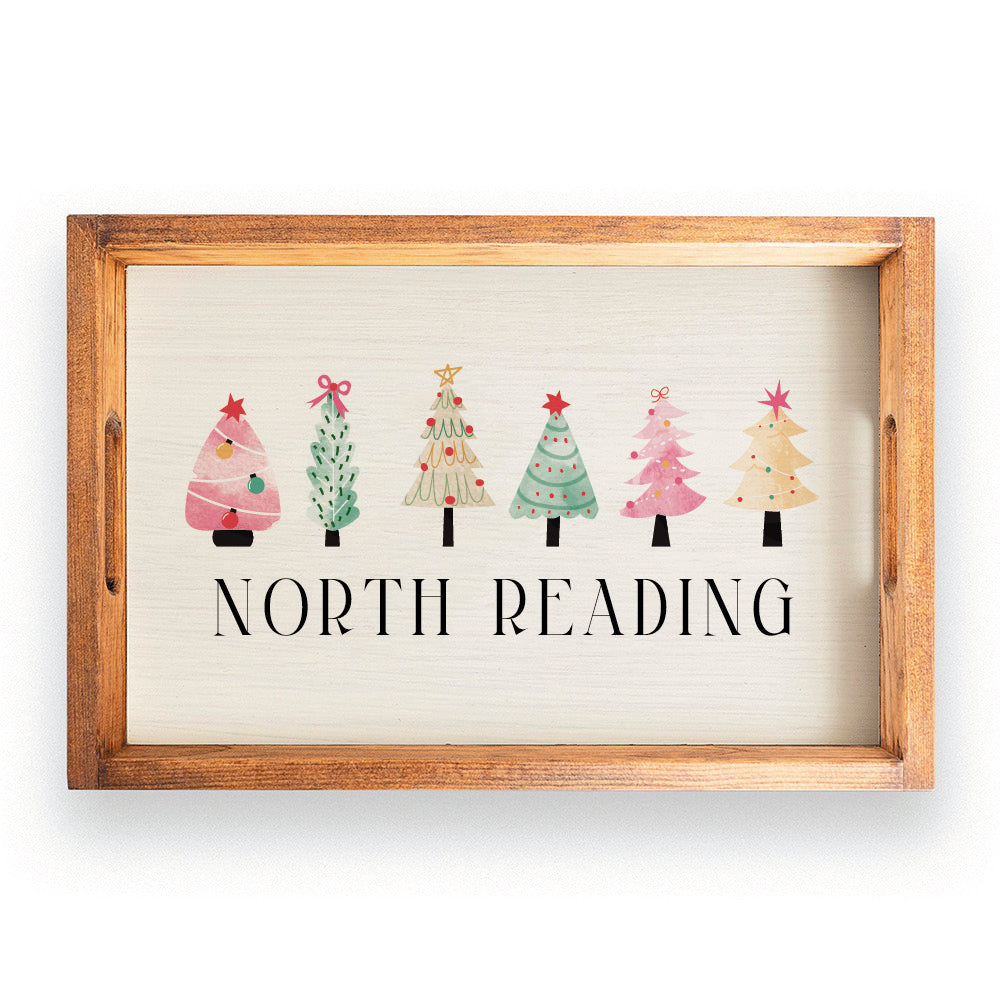 Merry & Bright Festive Christmas Trees Personalized Wooden Serving Tray