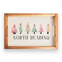 Merry & Bright Festive Christmas Trees Personalized Wooden Serving Tray