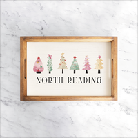 Personalized Merry & Bright Festive Christmas Trees Wooden Serving Tray