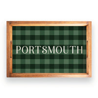 Green Plaid Personalized Wooden Serving Tray